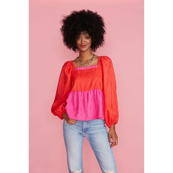 Crosby by Mollie Burch Jamey Colorblock Top‎ Mollie Pink Long Sleeve Blouse XS - Picture 1 of 11